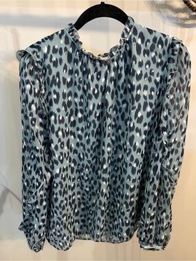 LOFT Teal and Black Leopard Print Blouse size large